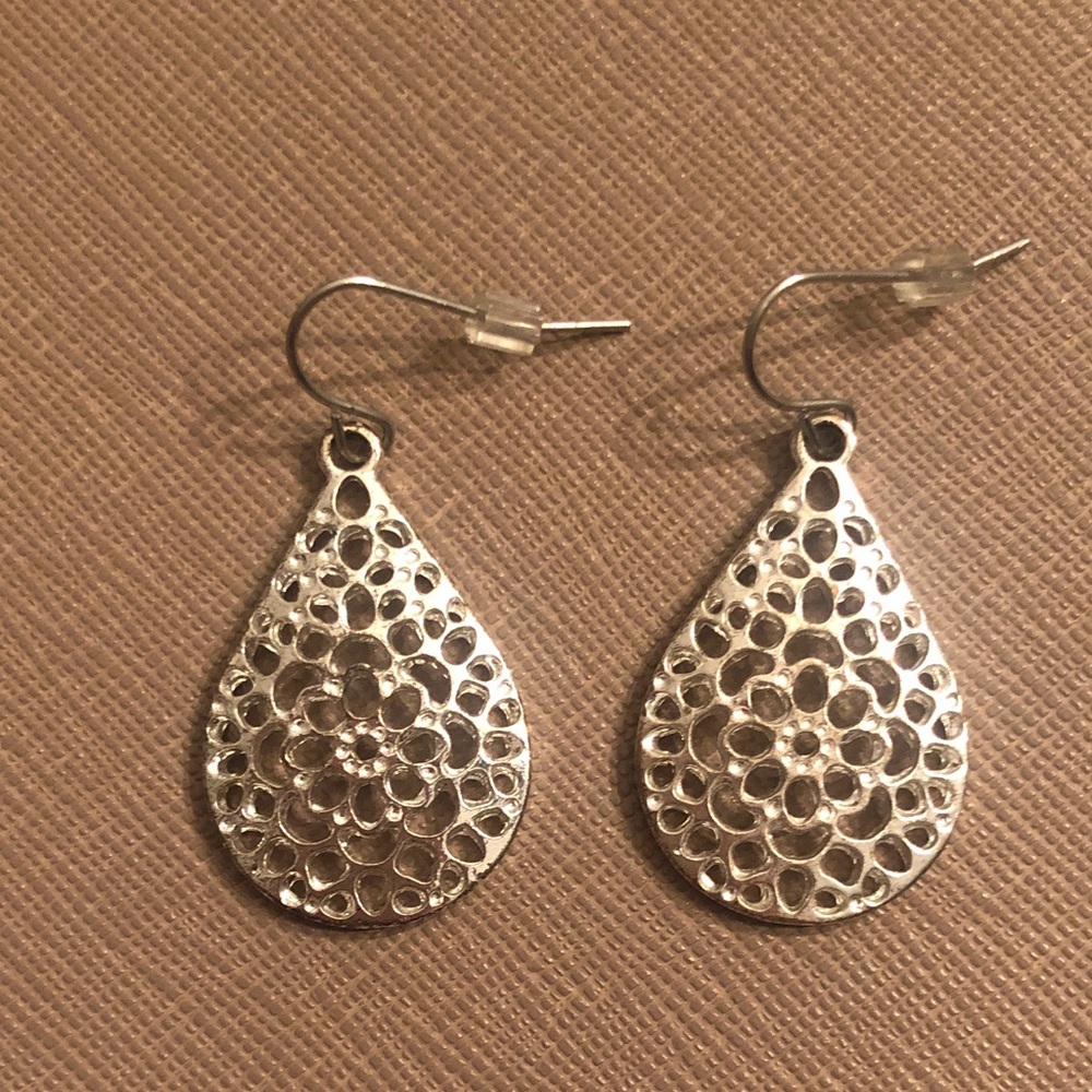 Silver Teardrop Filigree Dangle Earrings - Women Jewelry